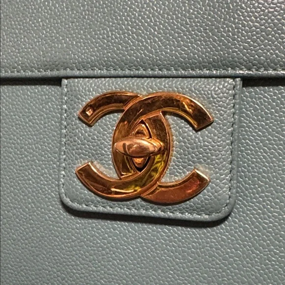CHANEL Turquoise Seafoam green caviar leather classic briefcase Kelly top handle - Picture 2 of 16